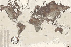 Carte du Monde ambiance COFFEE CREAM (mise à jour 2025) sur MAPOM par Geoatlas