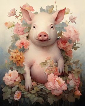 Peinture de roses de cochon sur Peinture Abstraite