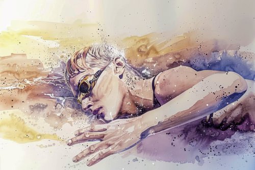 Drawing, watercolour, sports, swimming - 3