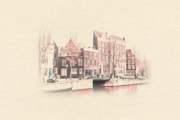Photo drawing' of an special corner on the Herengracht in Amsterdam by Robert Vierdag