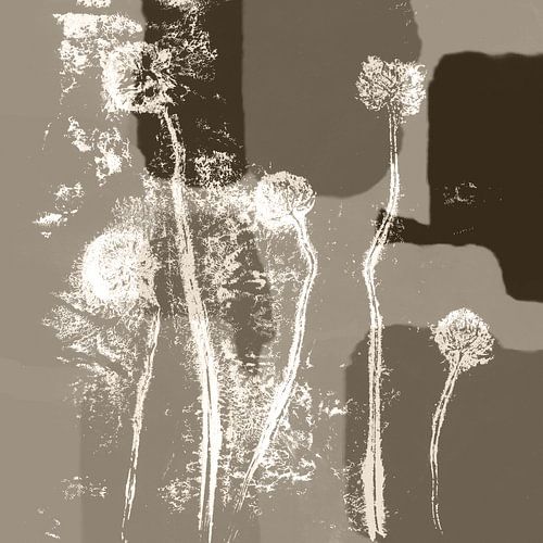 Abstracte botanische kunst. Bloemen in neutrale pastelkleuren. Taupe en wit