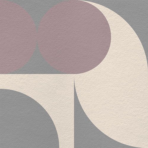 Art rétro moderne abstrait et minimaliste avec des formes géométriques en argent, rose et blanc.