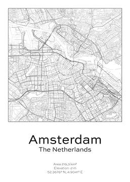 Stads kaart - Nederland - Amsterdam van Ramon van Bedaf
