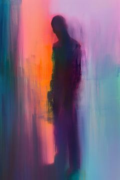 Moderne abstrakte männliche Silhouette in Pastellfarben und Neon-Akzenten von Lauri Creates