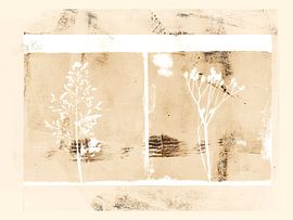 Minimalist abstract botanical art in ochre and white. Grass and plant. by Dina Dankers