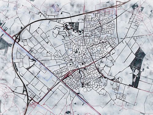 Kaart van Veghel in de stijl 'White Winter'
