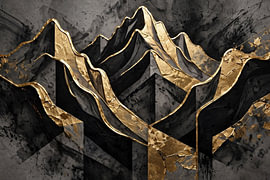 Abstracte kunst met moderne bergtoppen van zwart marmer en metallic bladgoud