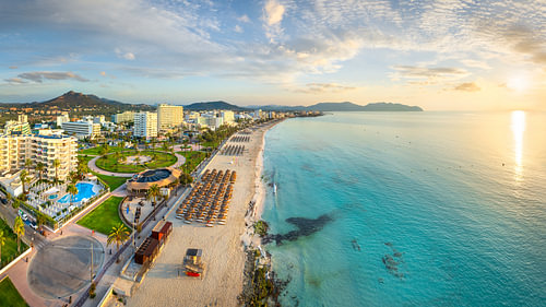 Aerial view of Cala Millor on Mallorca, Spain