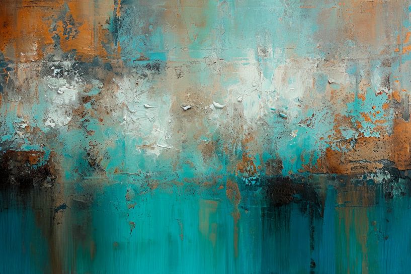 Amber Tide – Abstract Composition in Turquoise, White and Gold Brown by Joriali Abstract