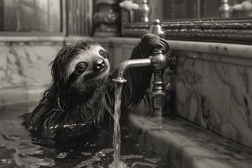 Cosy sloth in the bathtub - an adorable bathroom picture for your toilet by Felix Brönnimann