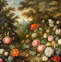Een tuin vol met bloemen in de stijl van Ambrosius Bosschaert