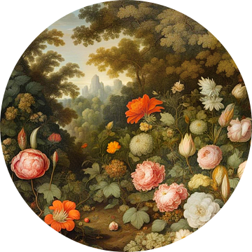 Een tuin vol met bloemen in de stijl van Ambrosius Bosschaert van Carina Dumais