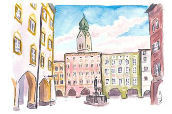 Rosenheim Max-Josef-Platz Blick auf Altstadt und St. Nikolaus