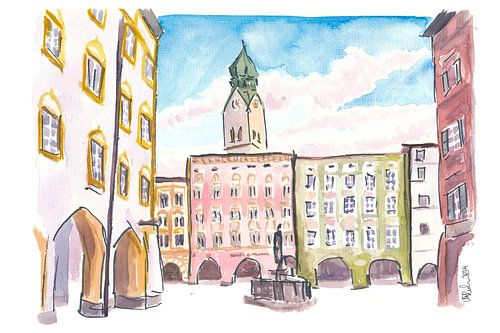 Rosenheim Max-Josef-Platz Vue sur la vieille ville et St. Nikolaus