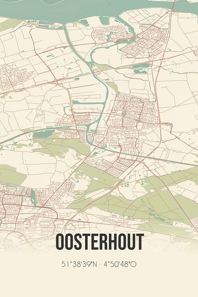 Vintage landkaart van Oosterhout (Noord-Brabant) van Stad & Wand