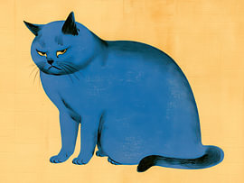 Blaue Katze auf gelbem Hintergrund von Thea