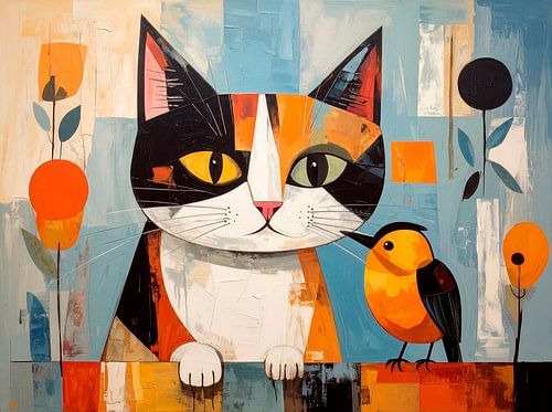 Ontmoeting tussen kat en vogel