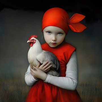 Meisje met witte kip van Lauri Creates