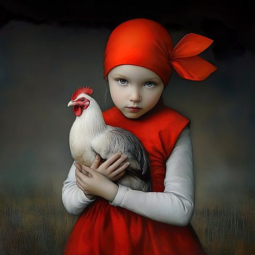 Meisje met witte kip