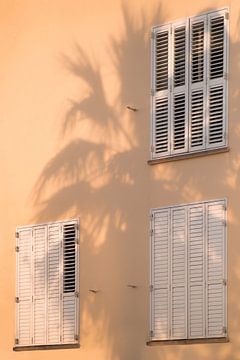 Zomerse palm schaduw in het golden hour I Sitges, Barcelona, Spanje I Pastel gekleurd huis I Spaanse van Floris Trapman