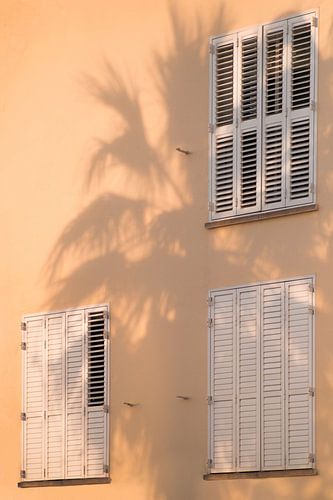 Summer palm shade in the golden hour I Sitges, Barcelona, Spain I Pastel colored house I Spanish arc