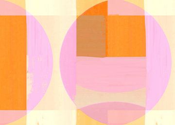 Mid Eeuw Bauhaus Vormen Roze Perzik Ivoor II van FRESH Fine Art