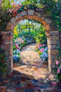 Bloemenboog tuin van Poster Art Shop