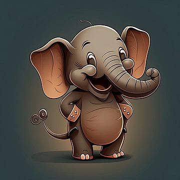 Staande lachende olifant cartoon van Harvey Hicks
