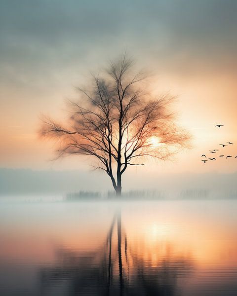 Morgennebel am See von fernlichtsicht