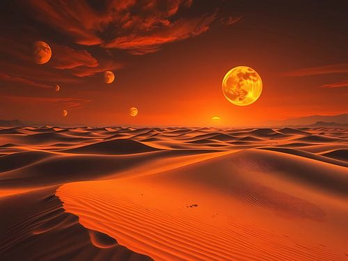 Gouden sereniteit: Een minimalistische weergave van woestijnduinen onder een stralende zon