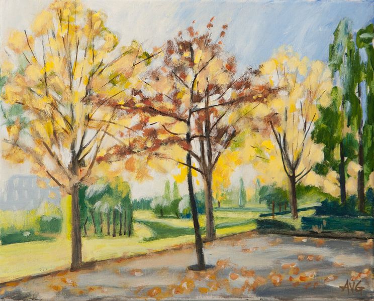 Little square in autumn by Antonie van Gelder Beeldend kunstenaar