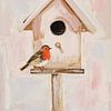 Mangeoire à oiseaux avec rouge-gorge sur Kim Karol / Ohkimiko