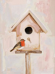 Mangeoire à oiseaux avec rouge-gorge