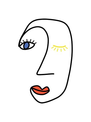 Abstraktes Gesicht in Rot, Blau und Gelb