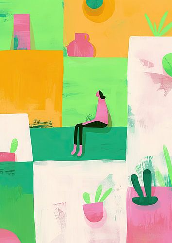 Frau mit Pflanzen | Mädchen in hellen Farben