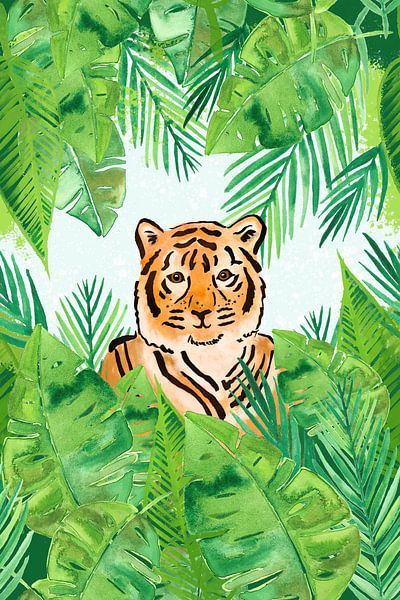 Tijger in de jungle waterverf van Karin van der Vegt
