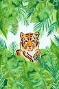 Tijger in de jungle waterverf van Karin van der Vegt thumbnail
