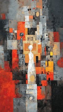 Griezelige hedendaagse collage met vervormde figuren en surrealistische landschappen