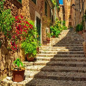 Pittoreske straat in het oude dorp van Fornalutx op Mallorca van Alex Winter