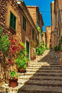 Picturesque street at old village of Fornalutx on Mallorca by Alex Winter