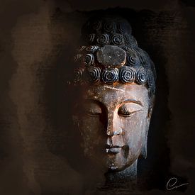 Budha met diep blauwe accenten  van Herbers Lifestyle Wall Decorations