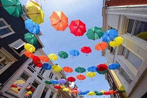 Parapluies dans la Lange Elisabethstraat à Utrecht sur In Utrecht