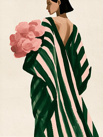 Gestreiftes Kleid für Damen mit rosa Blumen von IamHomeStudio