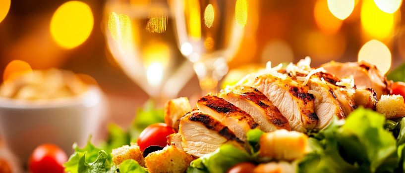 Grillhähnchen auf frischem Salatbett von Poster Art Shop