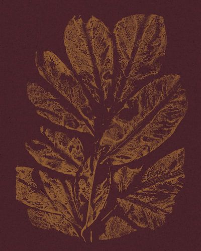 Moderne botanische kunst. Bladeren in geel op warm bruin.