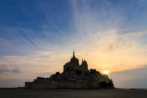 Silhouet Mont Saint-Michel zonsondergang