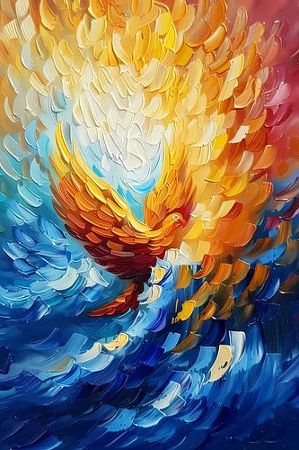 Kleurrijk abstract schilderij van vliegende adelaar