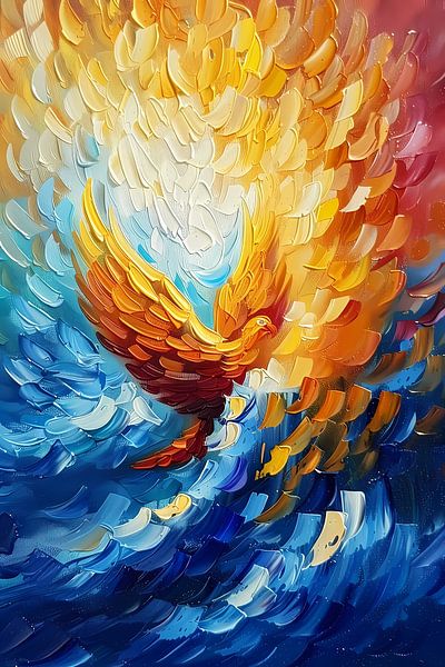 Peinture abstraite colorée d'un aigle en vol par Art & Soul Creations