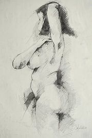 Nude Model Drawing, Nude model Drawing, Dessin de Modèle Nu, Aktmodel by Sylvia Dekker