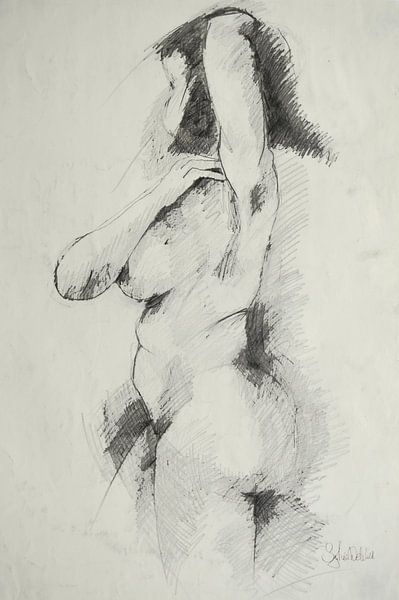 Nude Model Drawing, Nude model Drawing, Dessin de Modèle Nu, Aktmodel by Sylvia Dekker